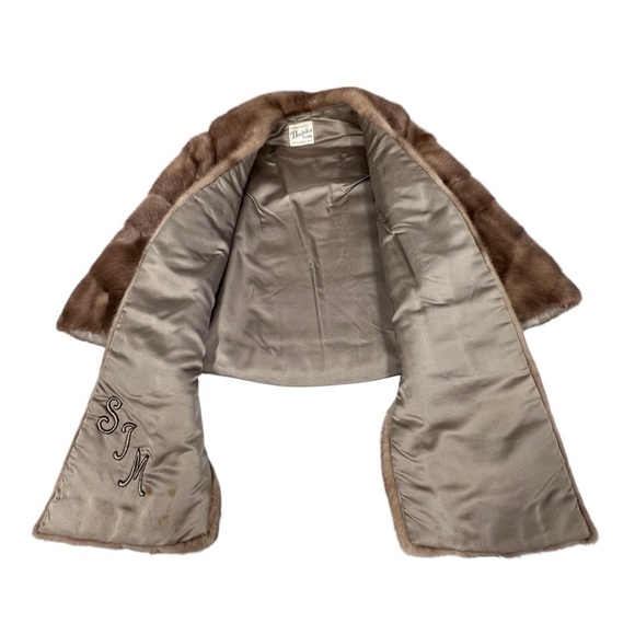 VTG Brown Mink Fur Stole Wrap Shawl Cape With Pockets Women's OS - Picture 8 of 16